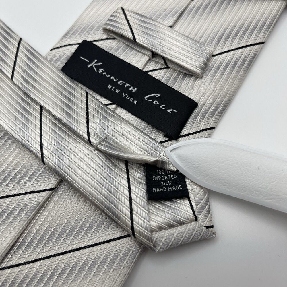 NIB Kenneth Cole NEW YORK 100% Imported Silk Hand Made Striped Neck Tie 58” FLAW - Picture 3 of 14